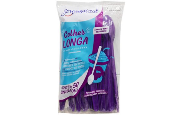 COLHER LONGA ROXA 50UN