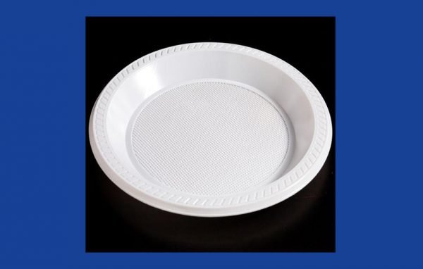 Prato plástico 23cm fundo branco 25x10